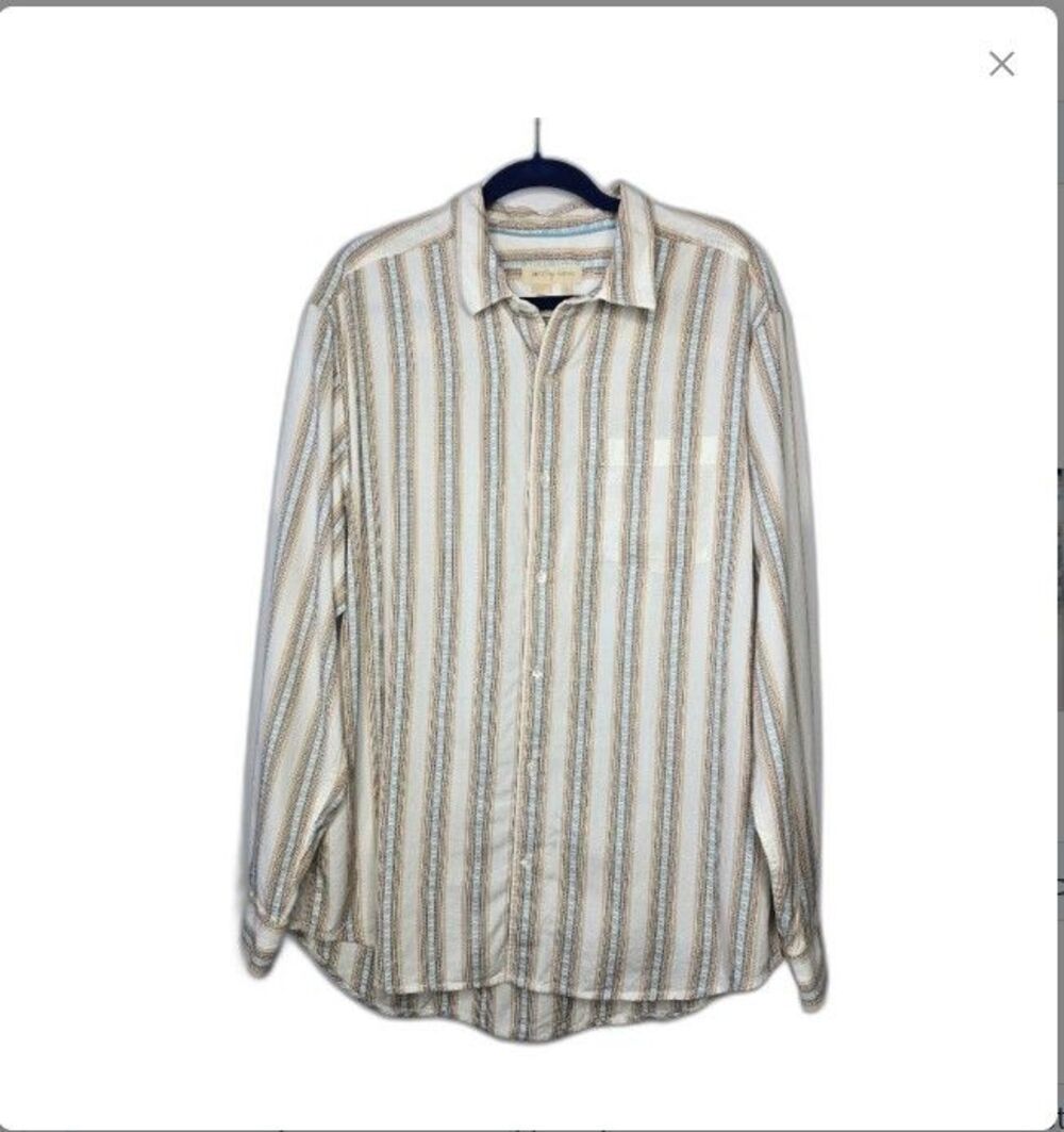 Territory Ahead Long-Sleeve Shirt White w/ Stripes Large Vintage Southwest